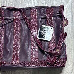 VTG Paco Paris Genuine Leather Croc Embossed Bag Plum Burgundy NWT Made In Korea